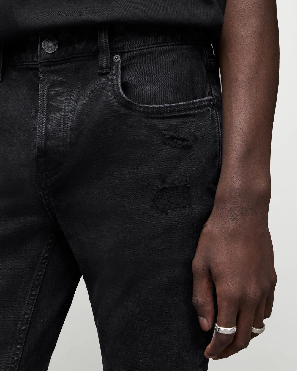 All Saints Cigarette Skinny Damaged Denim Jeans Black