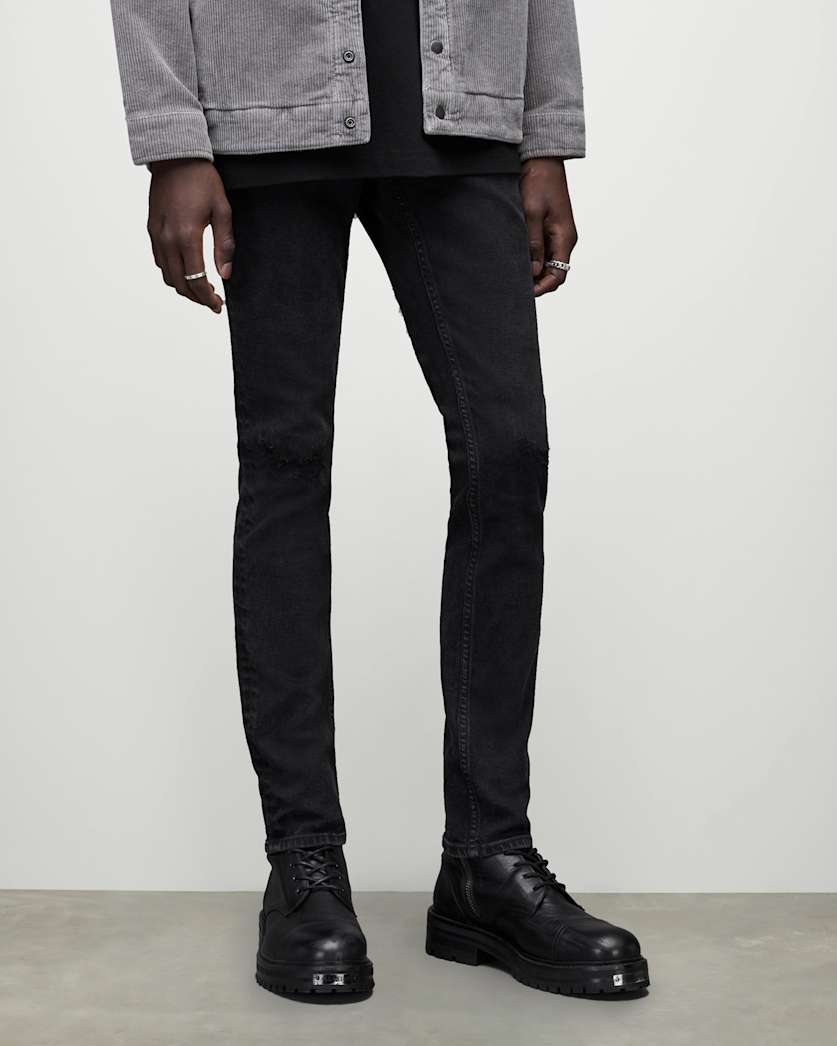 all saints Cigarette Skinny Damaged Denim Jeans Black