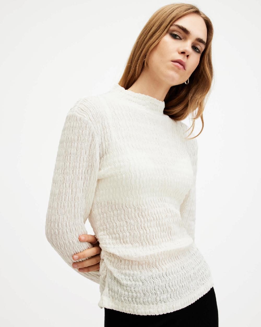 All Saints Connie Francesco Funnel Neck T-Shirt Chalk White