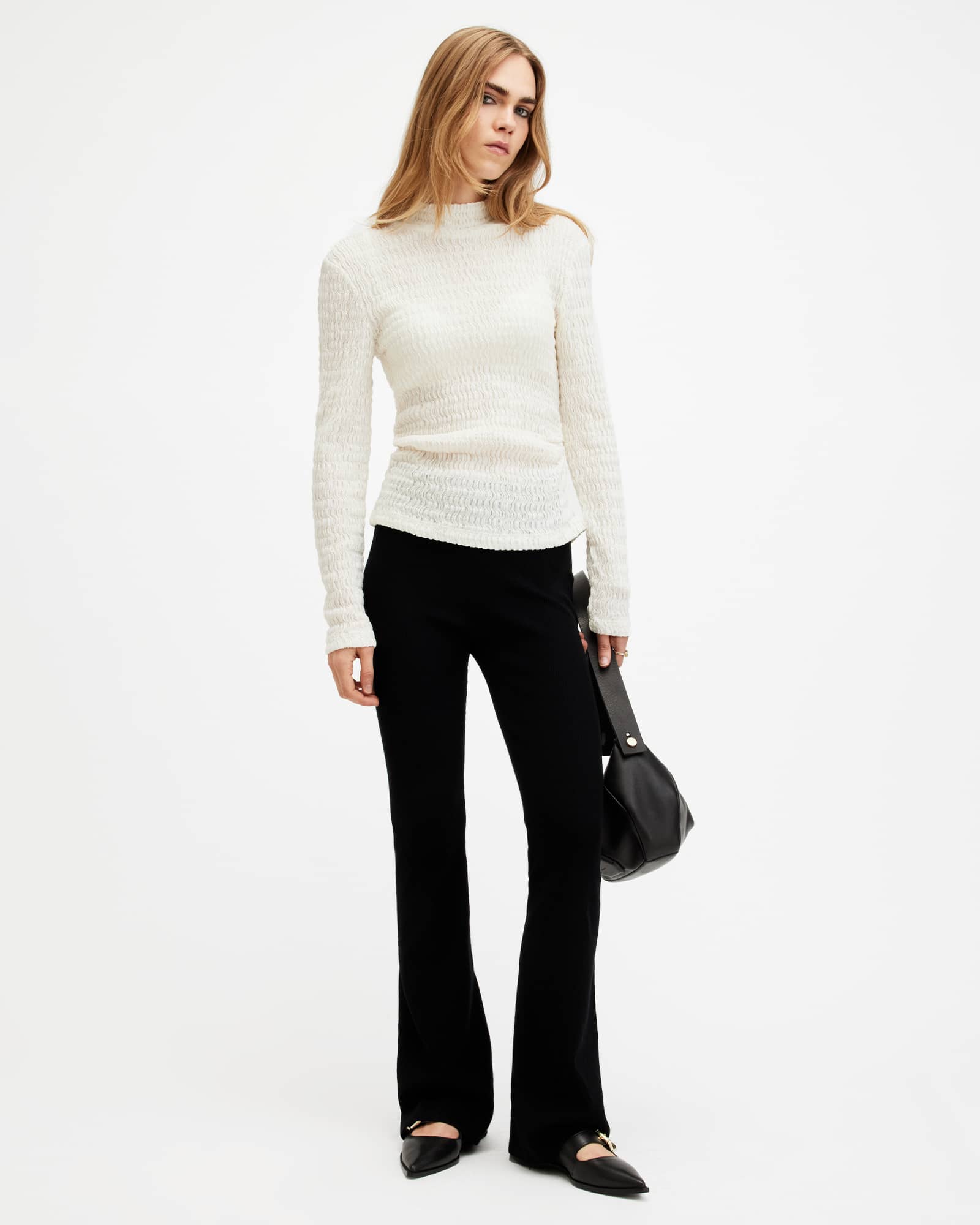 All Saints Connie Francesco Funnel Neck T-Shirt Chalk White