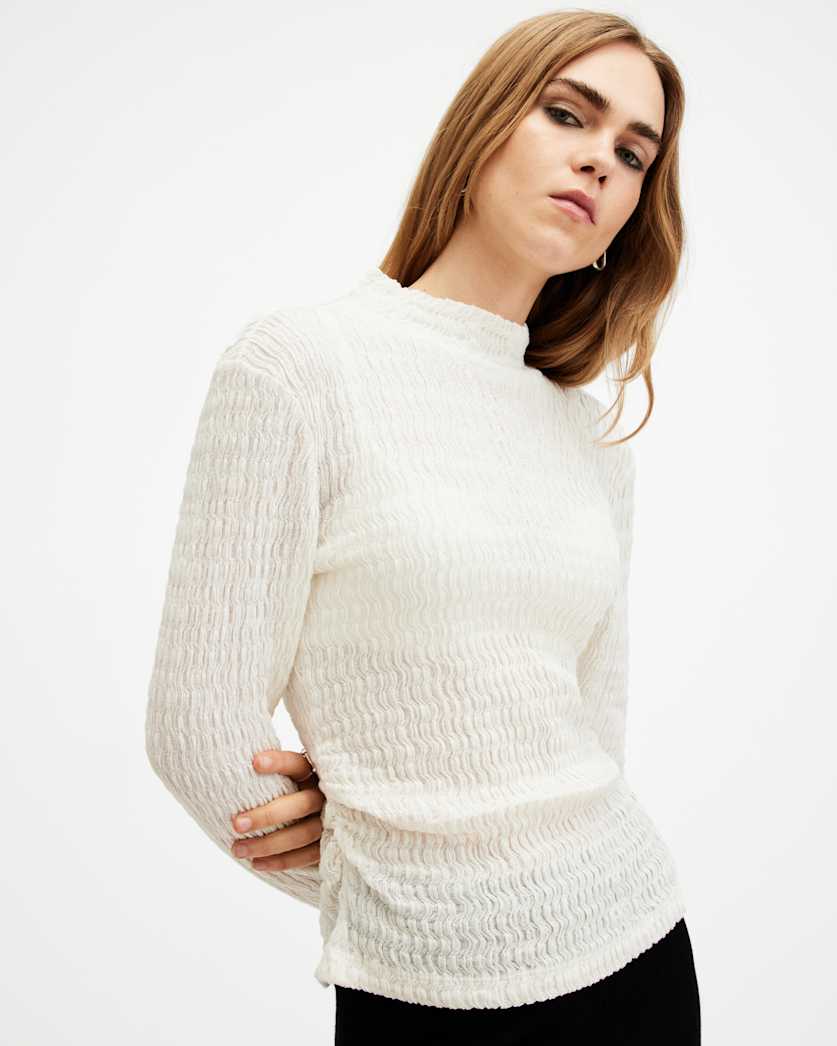 all saints Connie Francesco Funnel Neck T-Shirt Chalk White