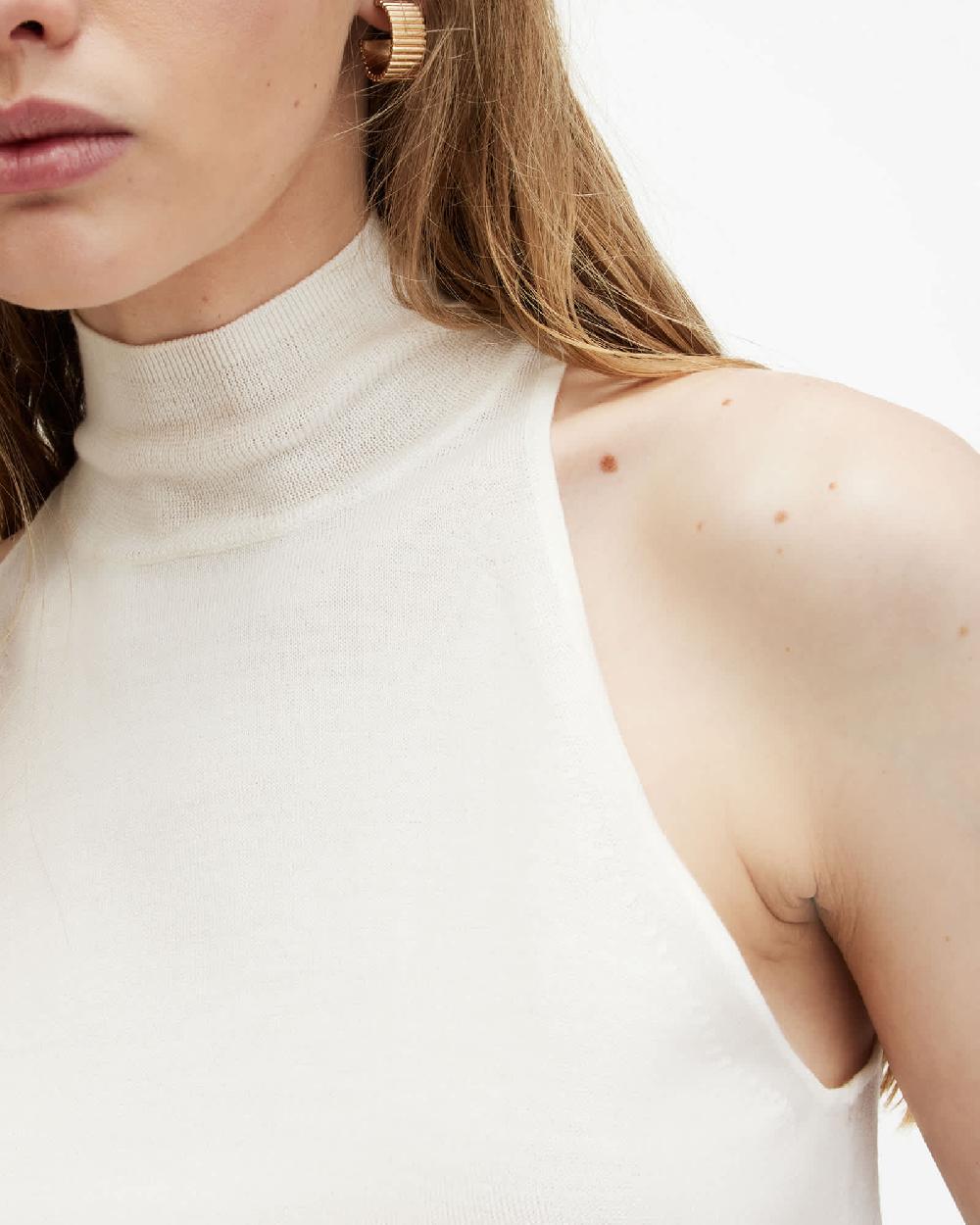 All Saints Connie Merino Wool Roll Neck Top Chalk White