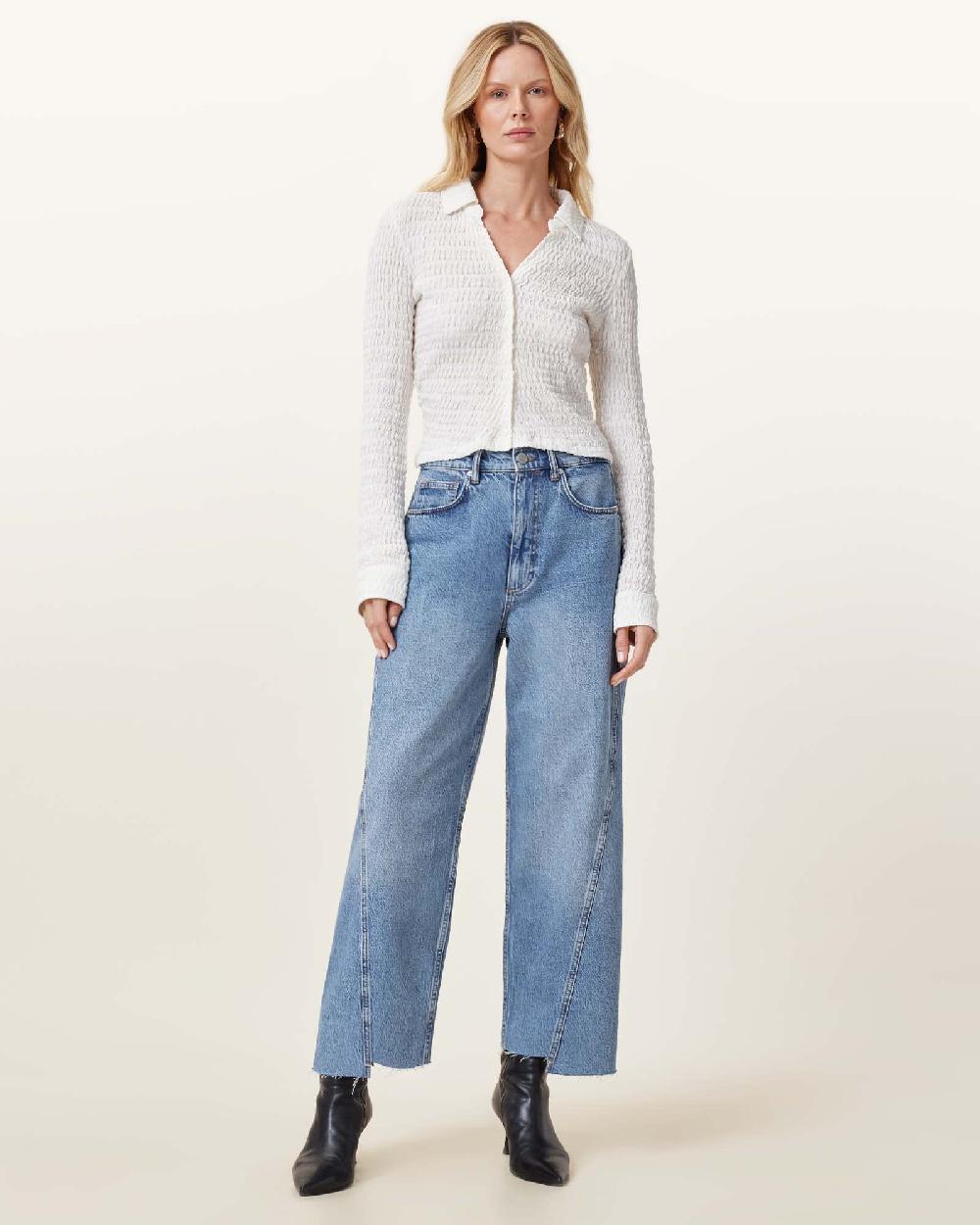 All Saints Connie Slim Fit Open Neck Shirt Chalk White