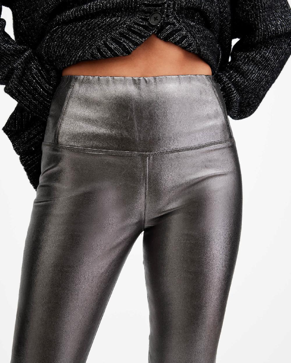 All Saints Cora High-Rise Leather Leggings Gunmetal