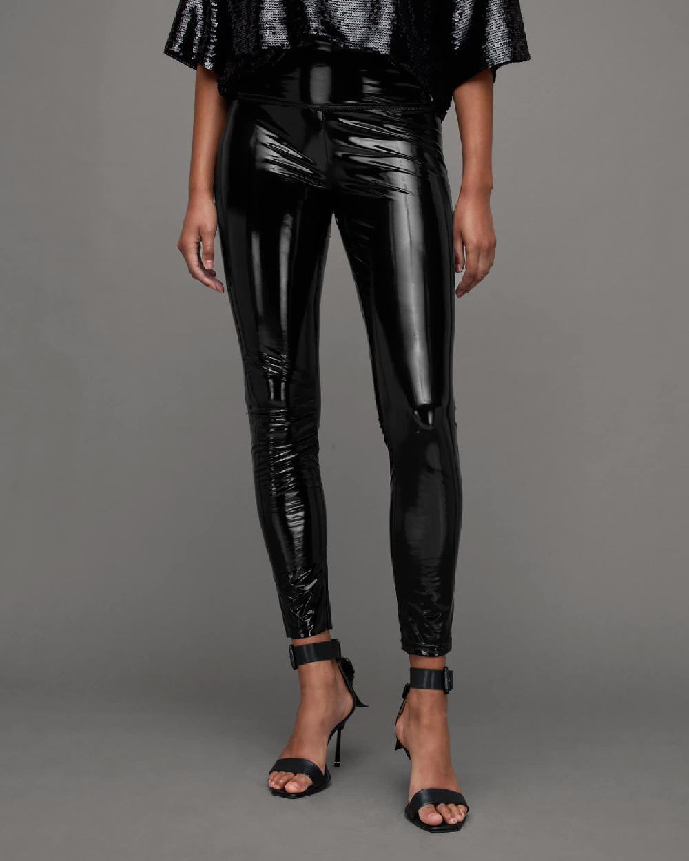 All Saints Cora Shine Leather-Look Skinny Leggings Black