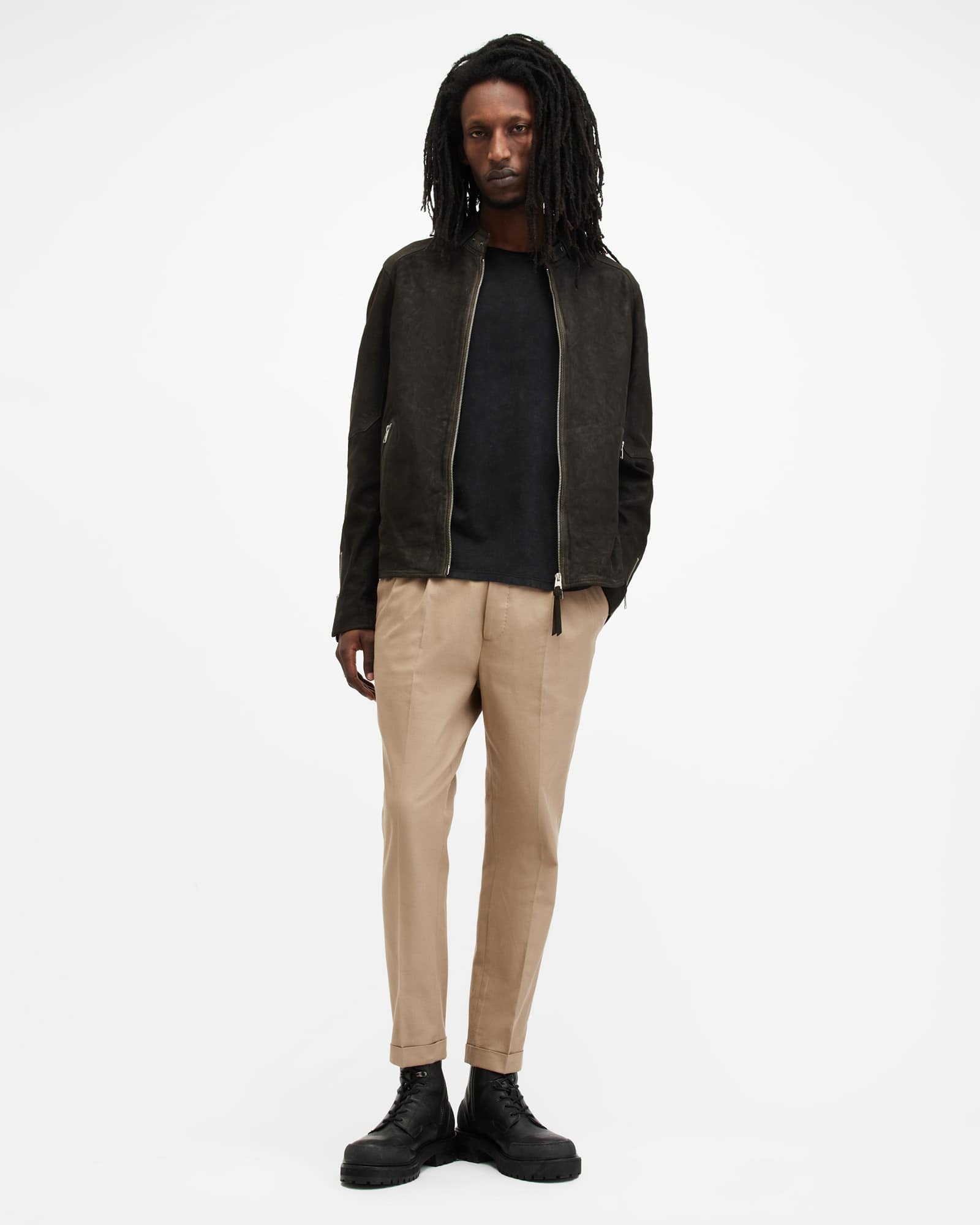 All Saints Cora Suede Snap Back Collar Jacket Anthracite Grey