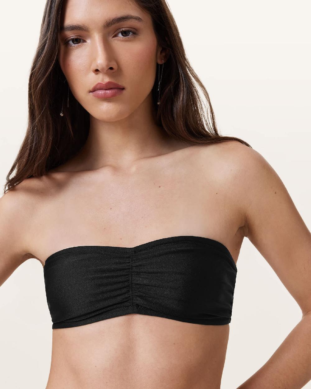 All Saints Court Strapless Bikini Top BLACK SHIMMER