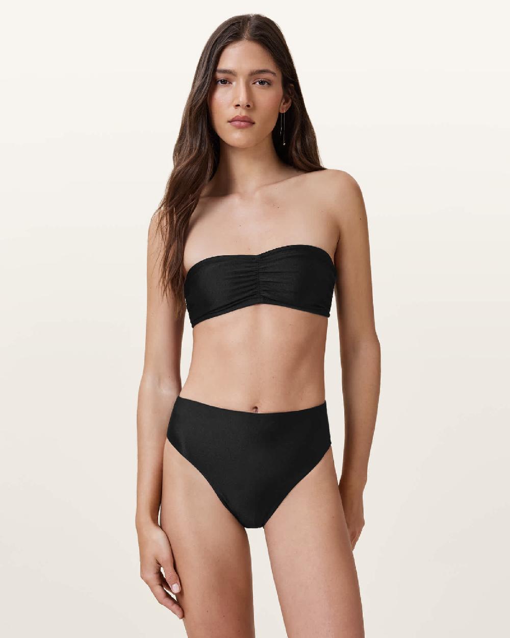 All Saints Court Strapless Bikini Top BLACK SHIMMER