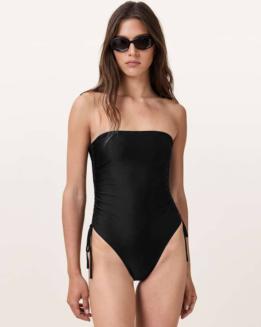 all saints Court Strapless Black Swimsuit BLACK SHIMMER