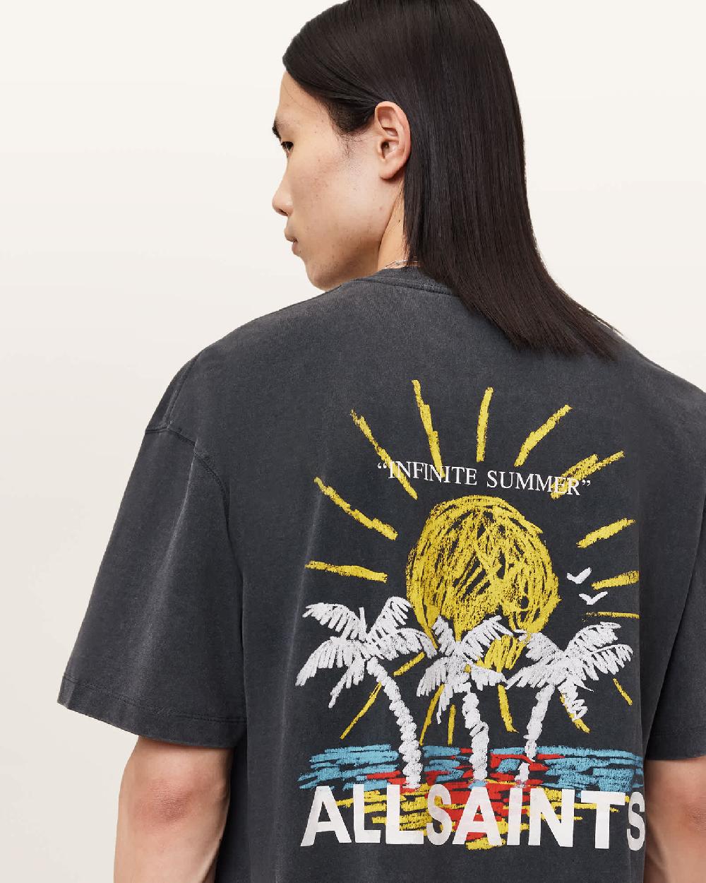 All Saints Cove Crayon Graphic Oversized T-Shirt Washed Black