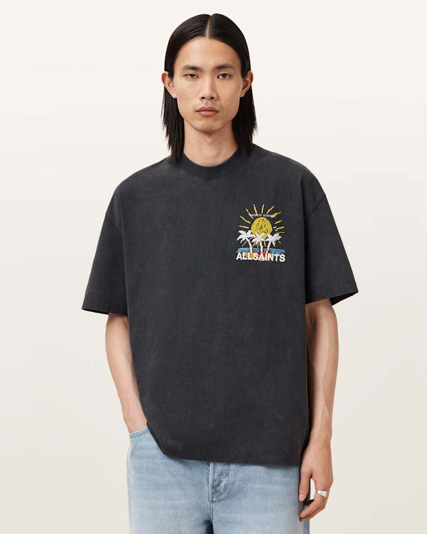 all saints Cove Crayon Graphic Oversized T-Shirt Washed Black