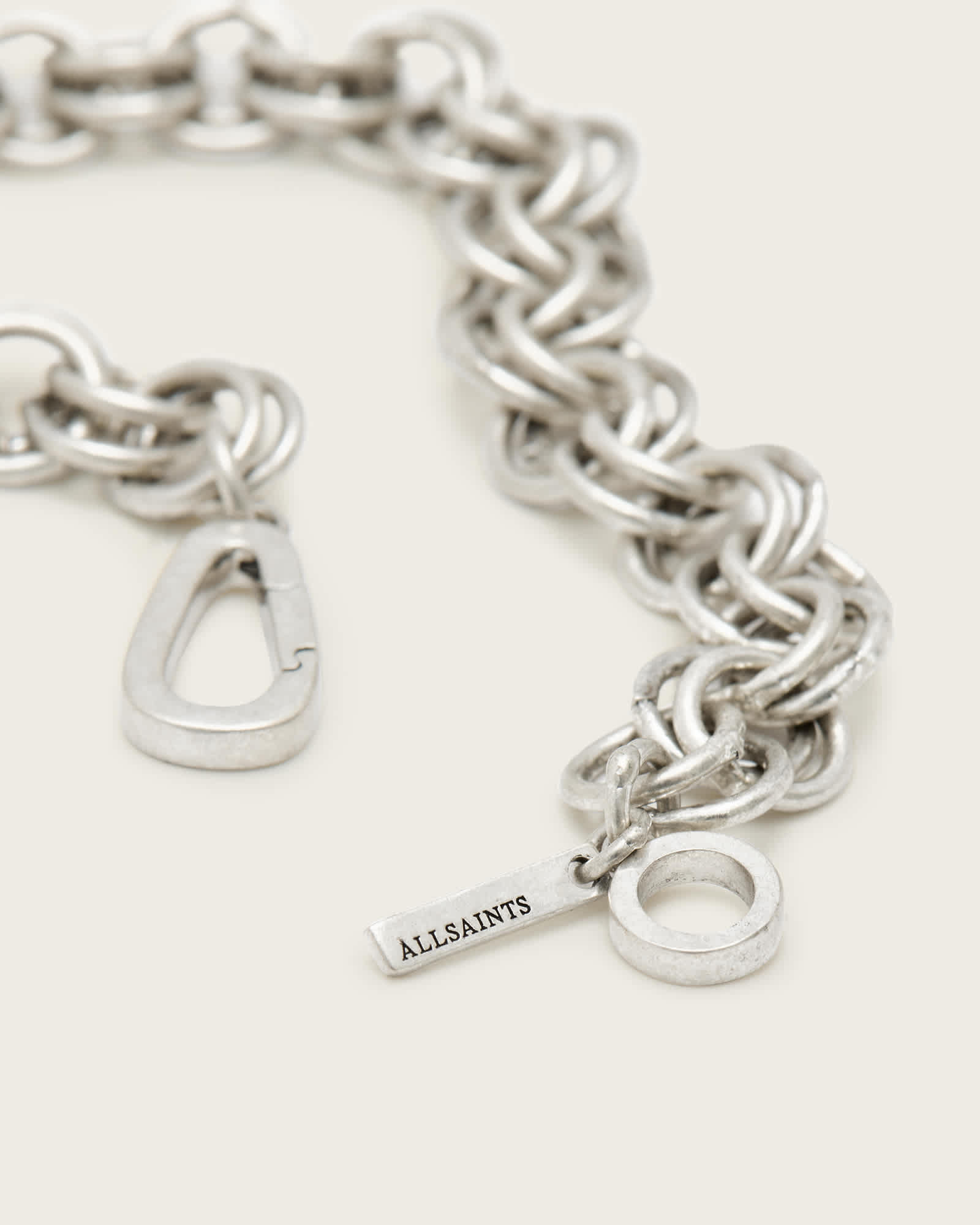 All Saints Coy Multi Chain Carabiner Bracelet Warm Silver