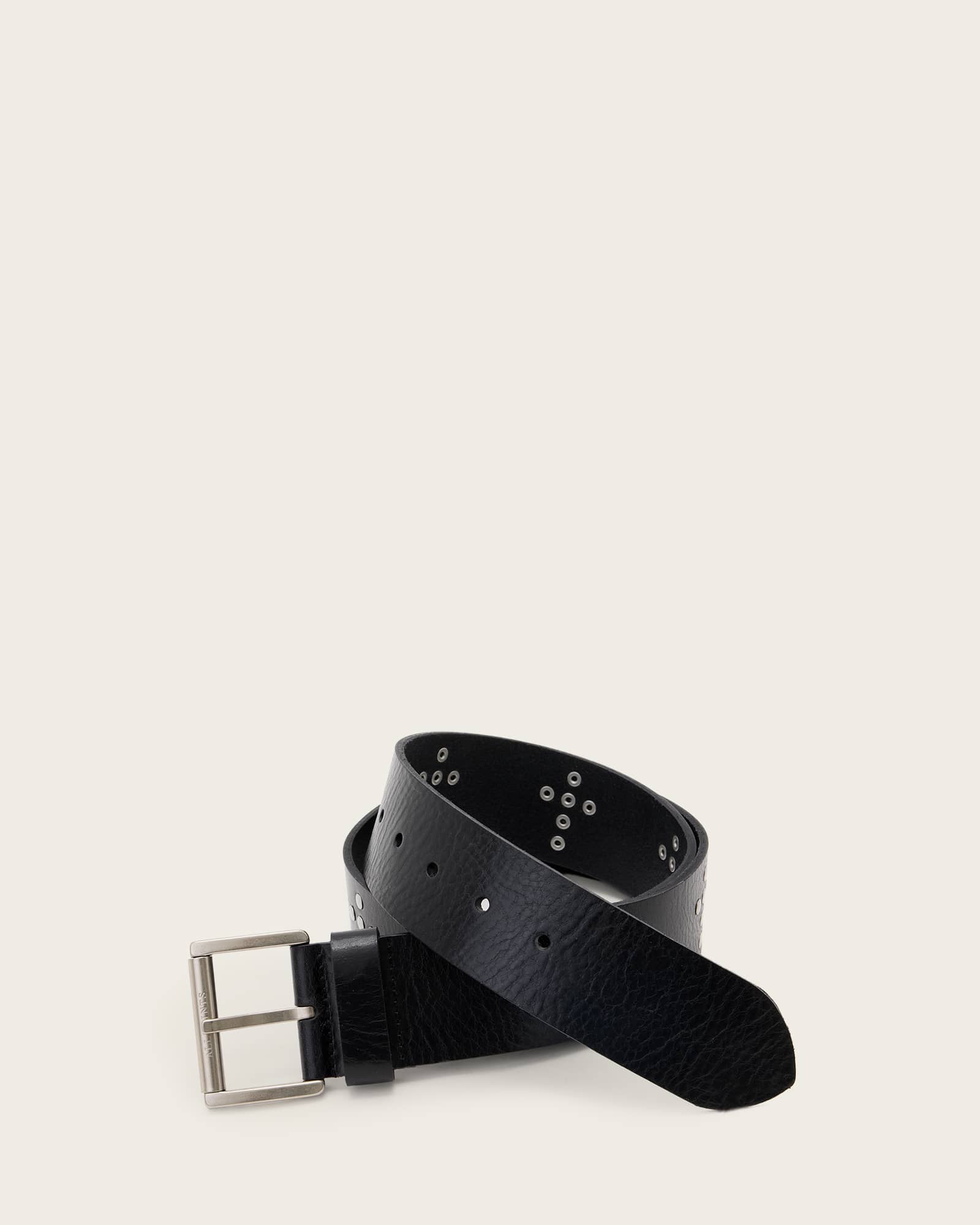 All Saints Cross Maxx Leather Belt BLACK/ANTQ NICKEL