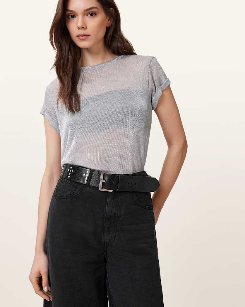 all saints Cross Maxx Leather Belt BLACK/ANTQ NICKEL