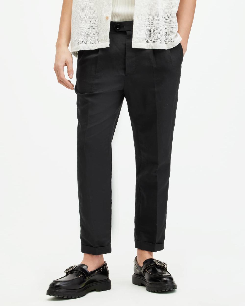 All Saints Cross Tallis Linen Blend Slim Pants Faded Black