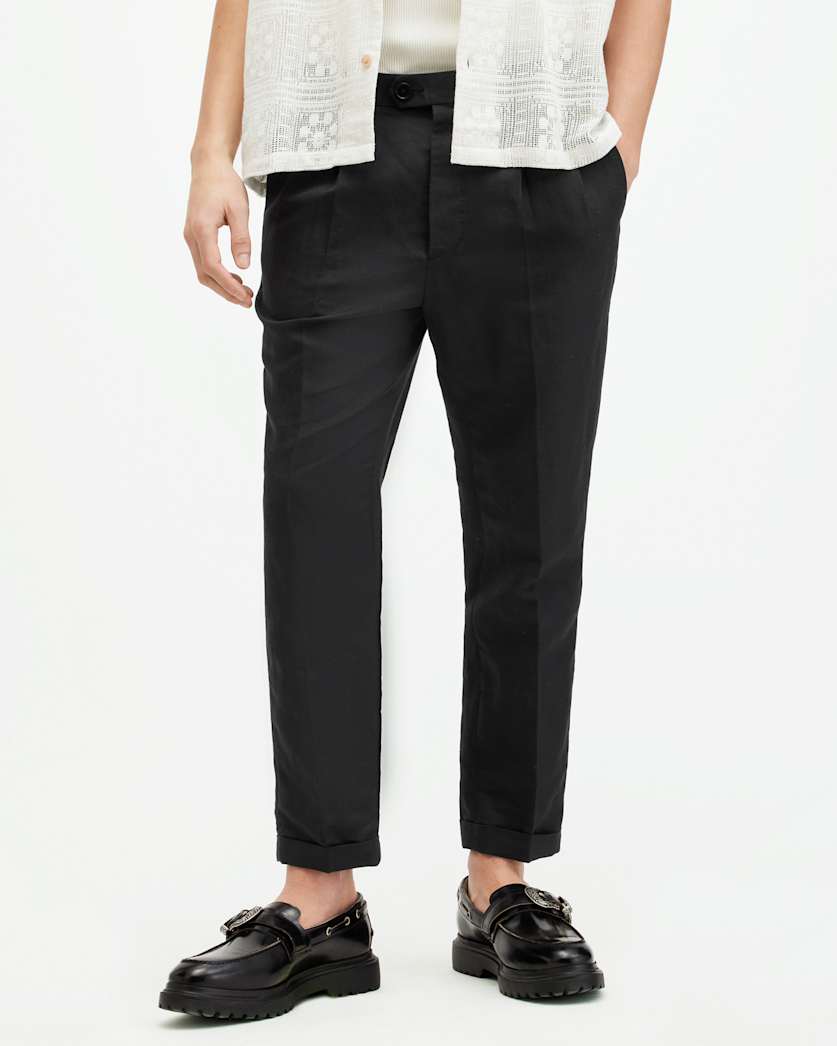 all saints Cross Tallis Linen Blend Slim Pants Faded Black