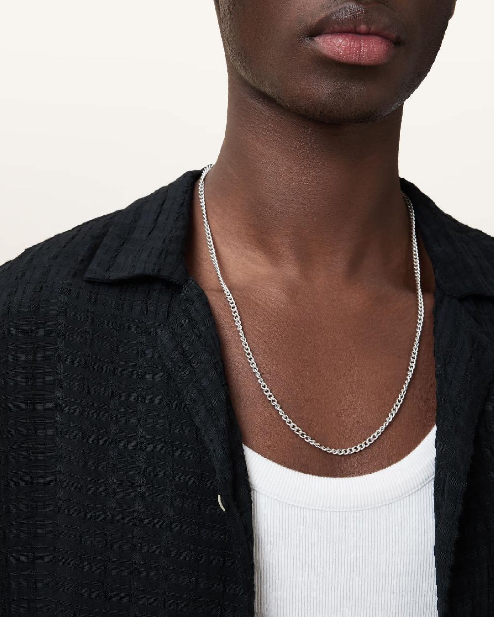 All Saints Curb Sterling Silver Chain Necklace Warm Silver