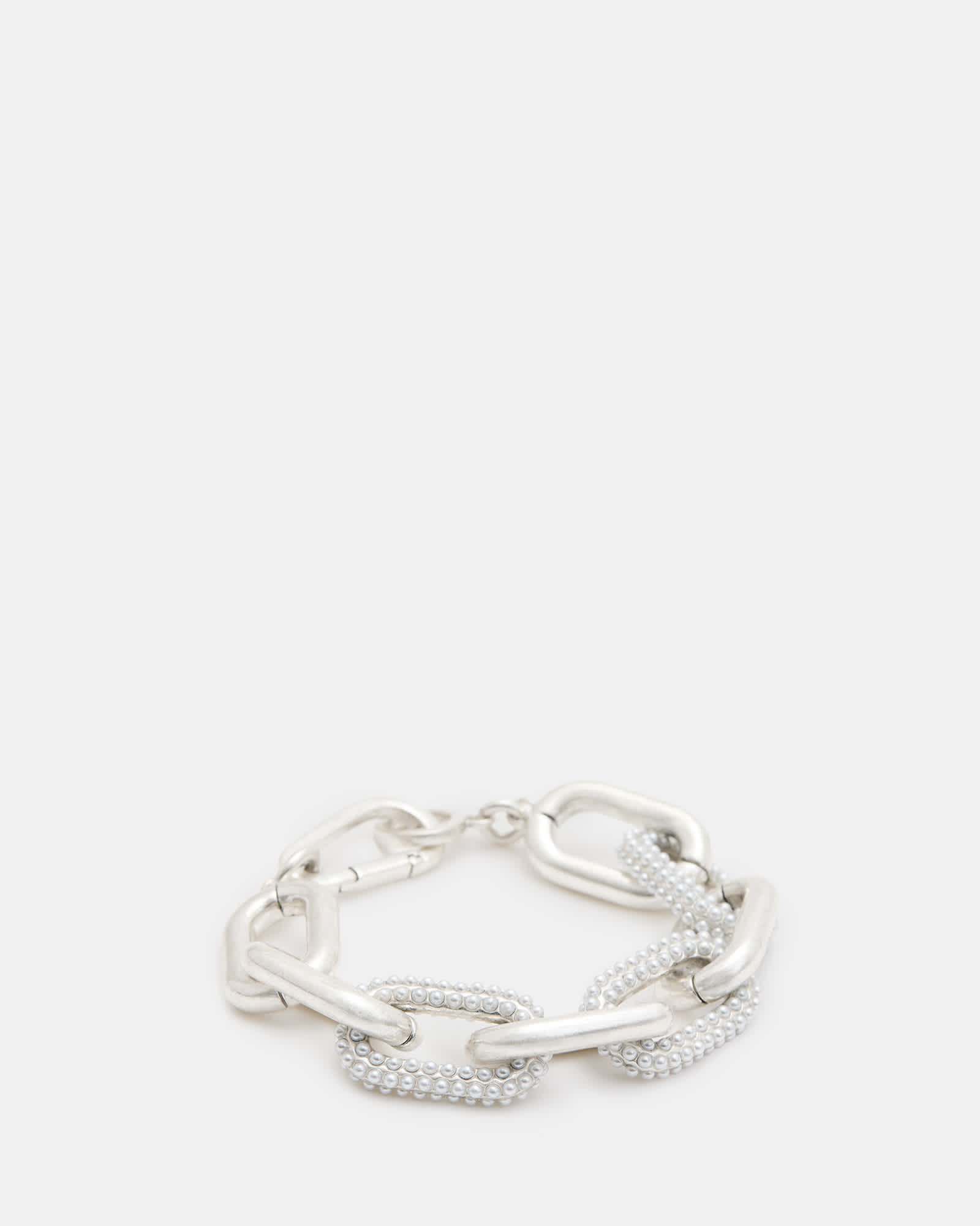 All Saints Cydney Chunky Oval Link Bracelet WARM SILVER/WHITE