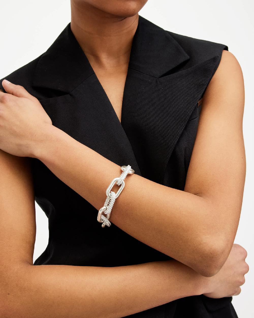 All Saints Cydney Chunky Oval Link Bracelet WARM SILVER/WHITE