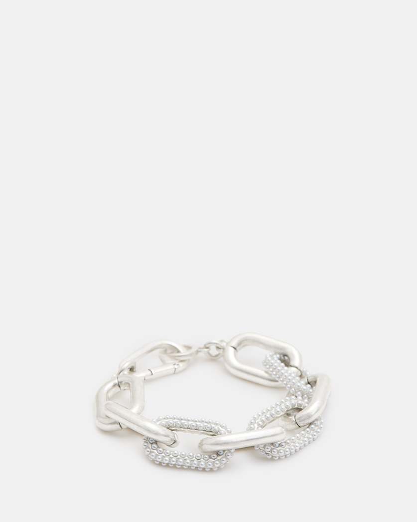 all saints Cydney Chunky Oval Link Bracelet WARM SILVER/WHITE