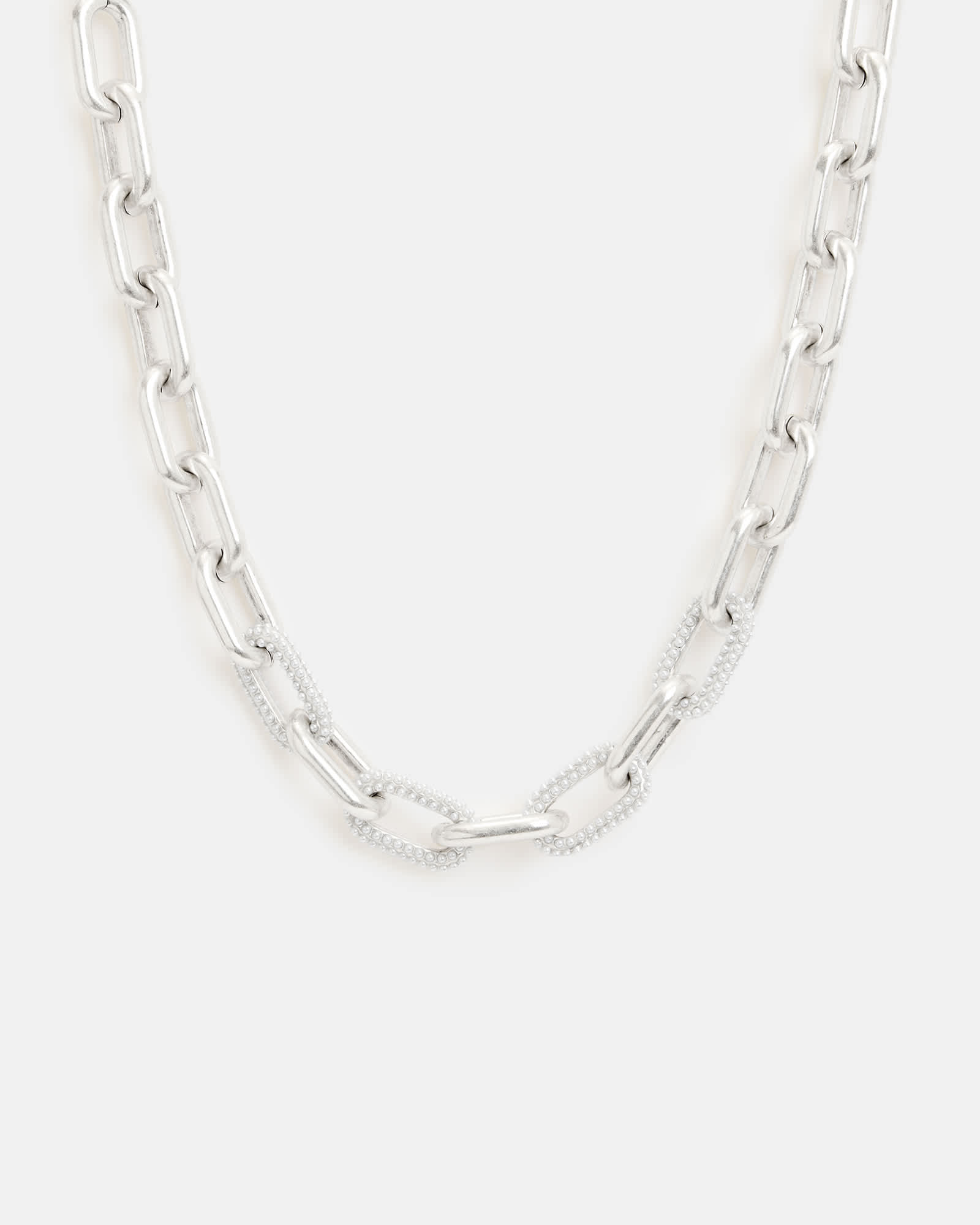 All Saints Cydney Chunky Oval Link Necklace WARM SILVER/WHITE