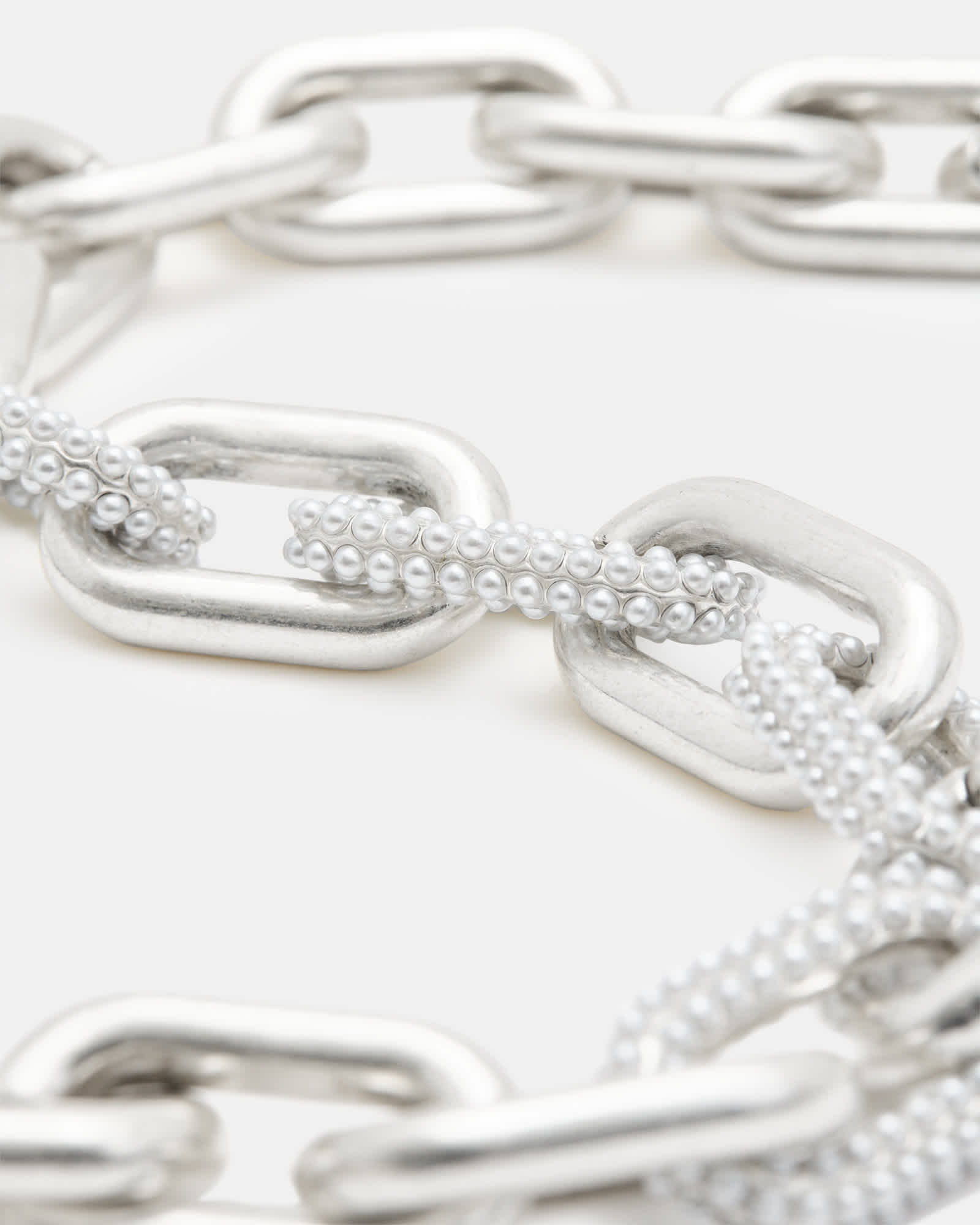 All Saints Cydney Chunky Oval Link Necklace WARM SILVER/WHITE