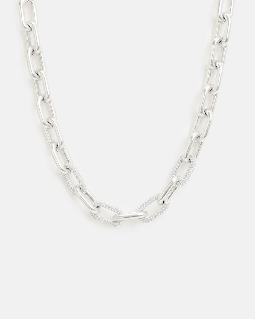 all saints Cydney Chunky Oval Link Necklace WARM SILVER/WHITE