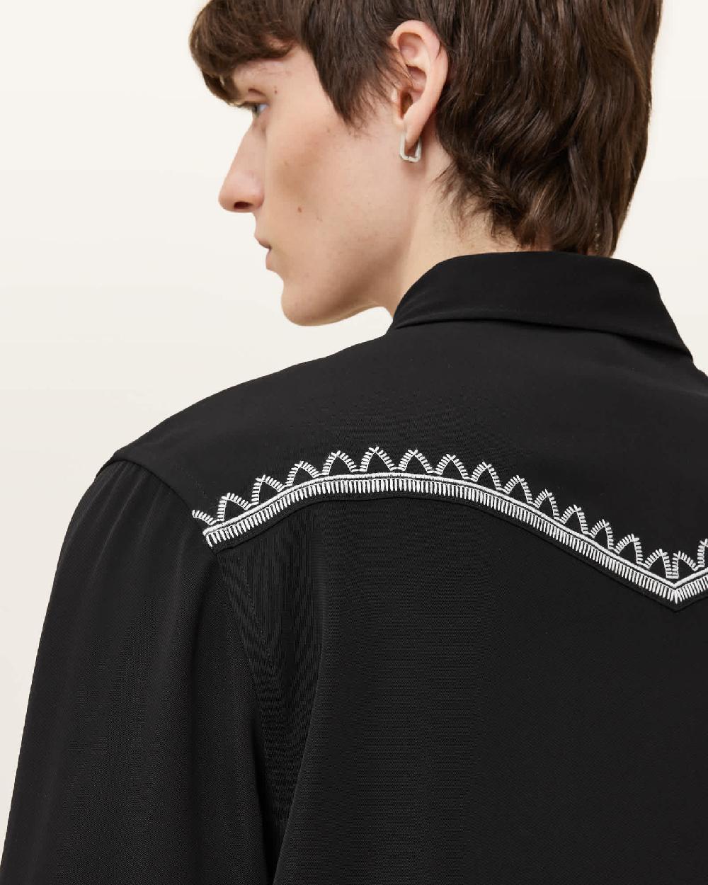 All Saints Dallin Embroidered Long Sleeve Shirt Black