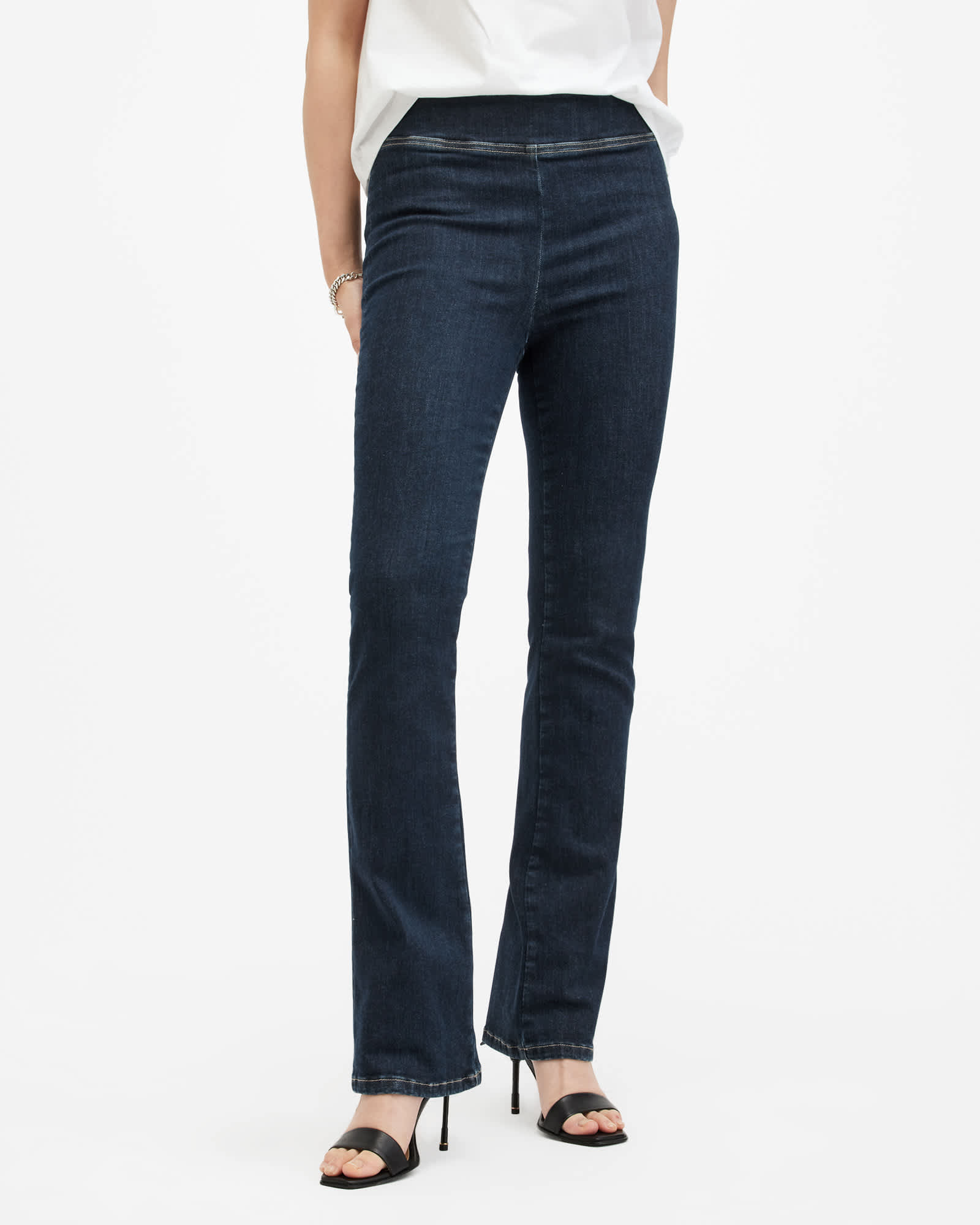 All Saints Dani Stretch Denim Bootcut Jeans Dark Indigo