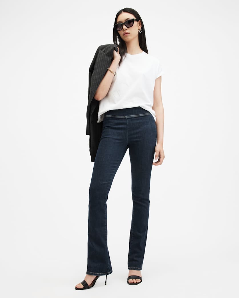all saints Dani Stretch Denim Bootcut Jeans Dark Indigo