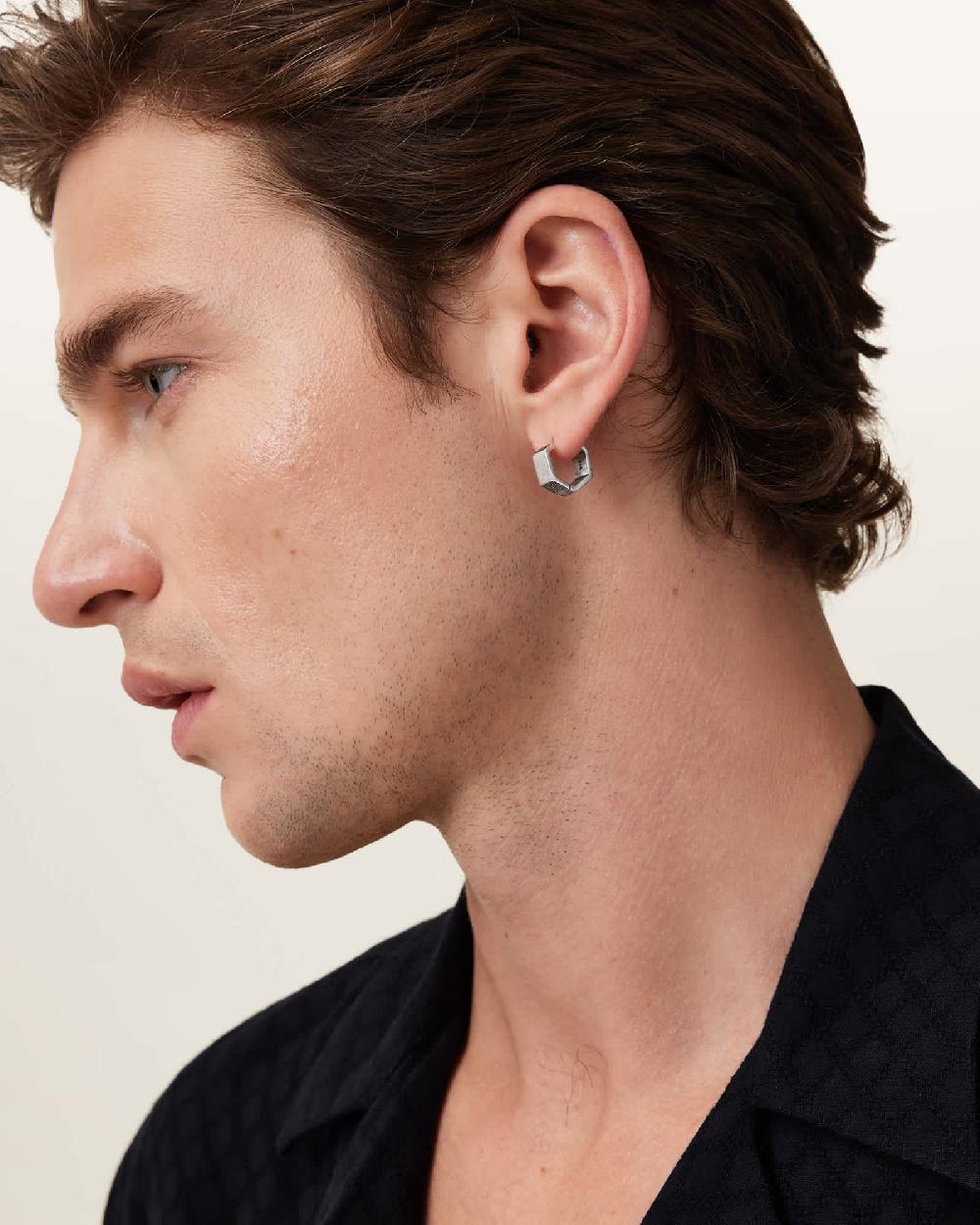 All Saints Danny Sterling Silver Hexagon Hoop Earring Warm Silver