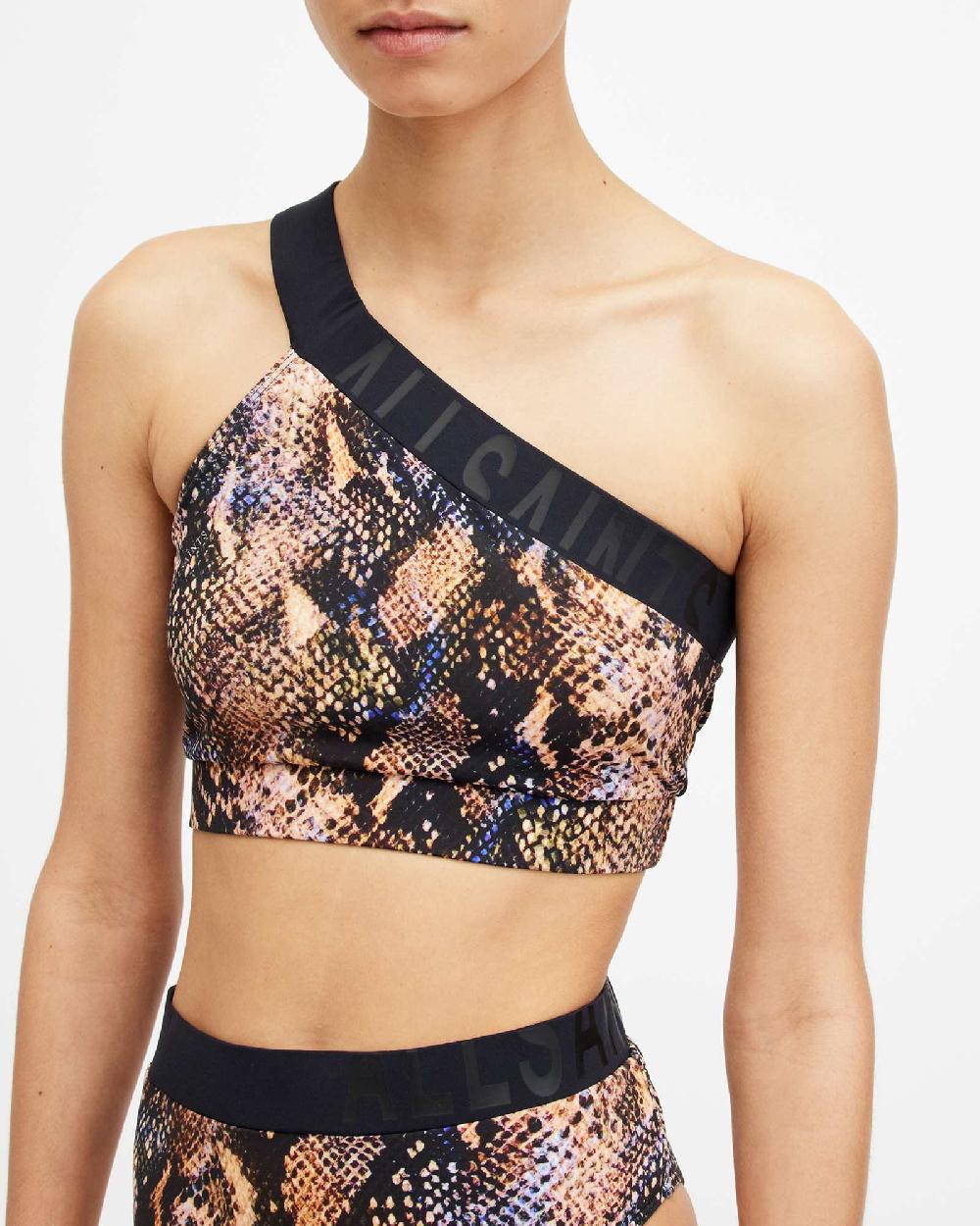 All Saints Dara Snake Print Asymmetric Bikini Top Tahoe Brown