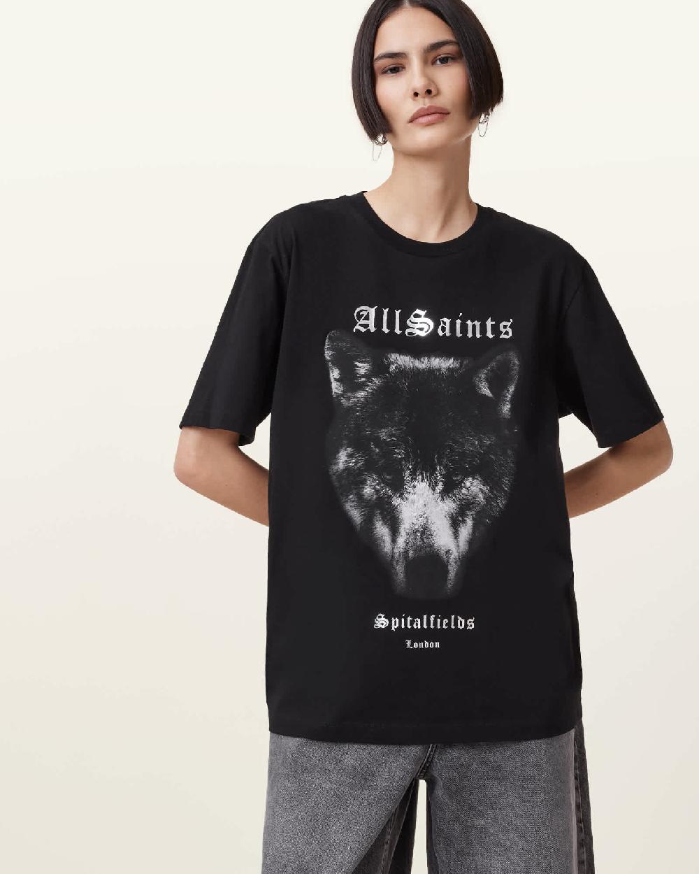 All Saints Dawn Wolf Print Relaxed Fit T-Shirt Black