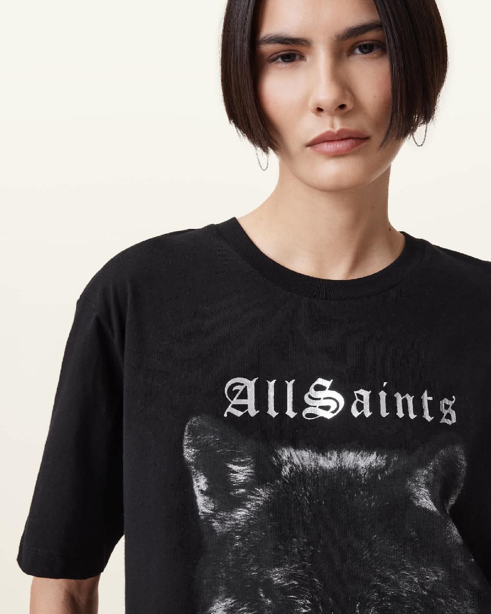 All Saints Dawn Wolf Print Relaxed Fit T-Shirt Black