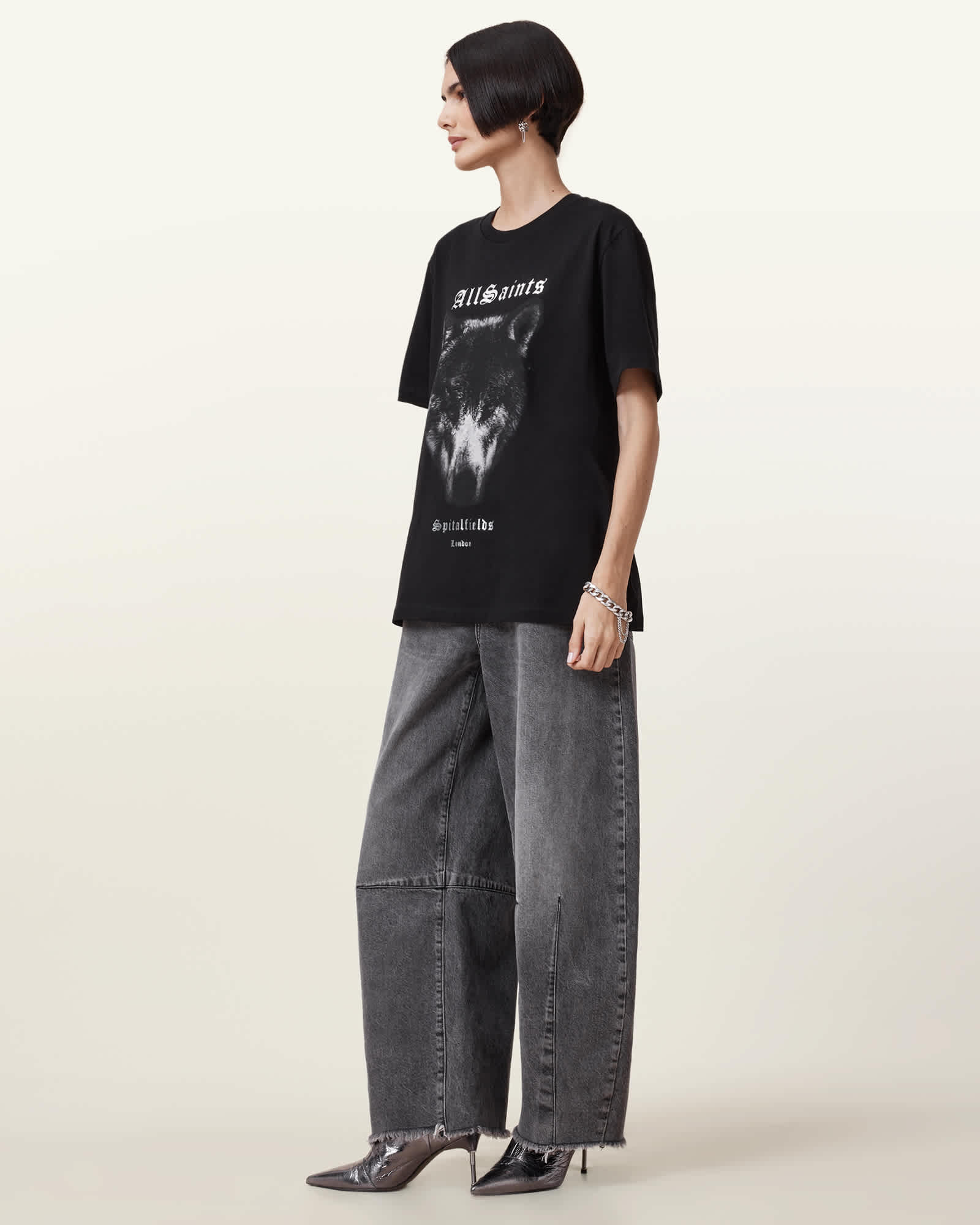 All Saints Dawn Wolf Print Relaxed Fit T-Shirt Black