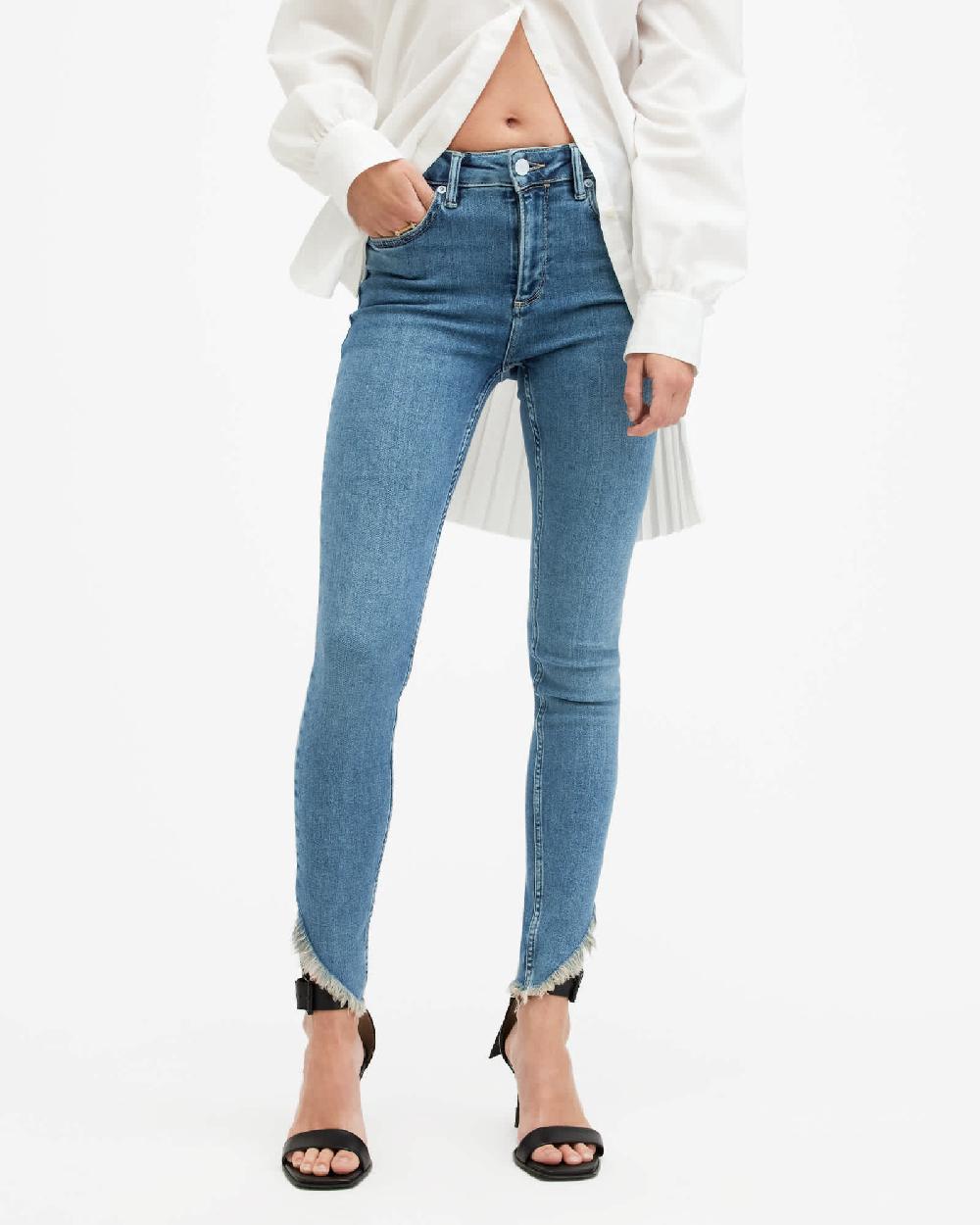 All Saints Dax Asymmetric Hem Skinny Denim Jeans Hunter Blue