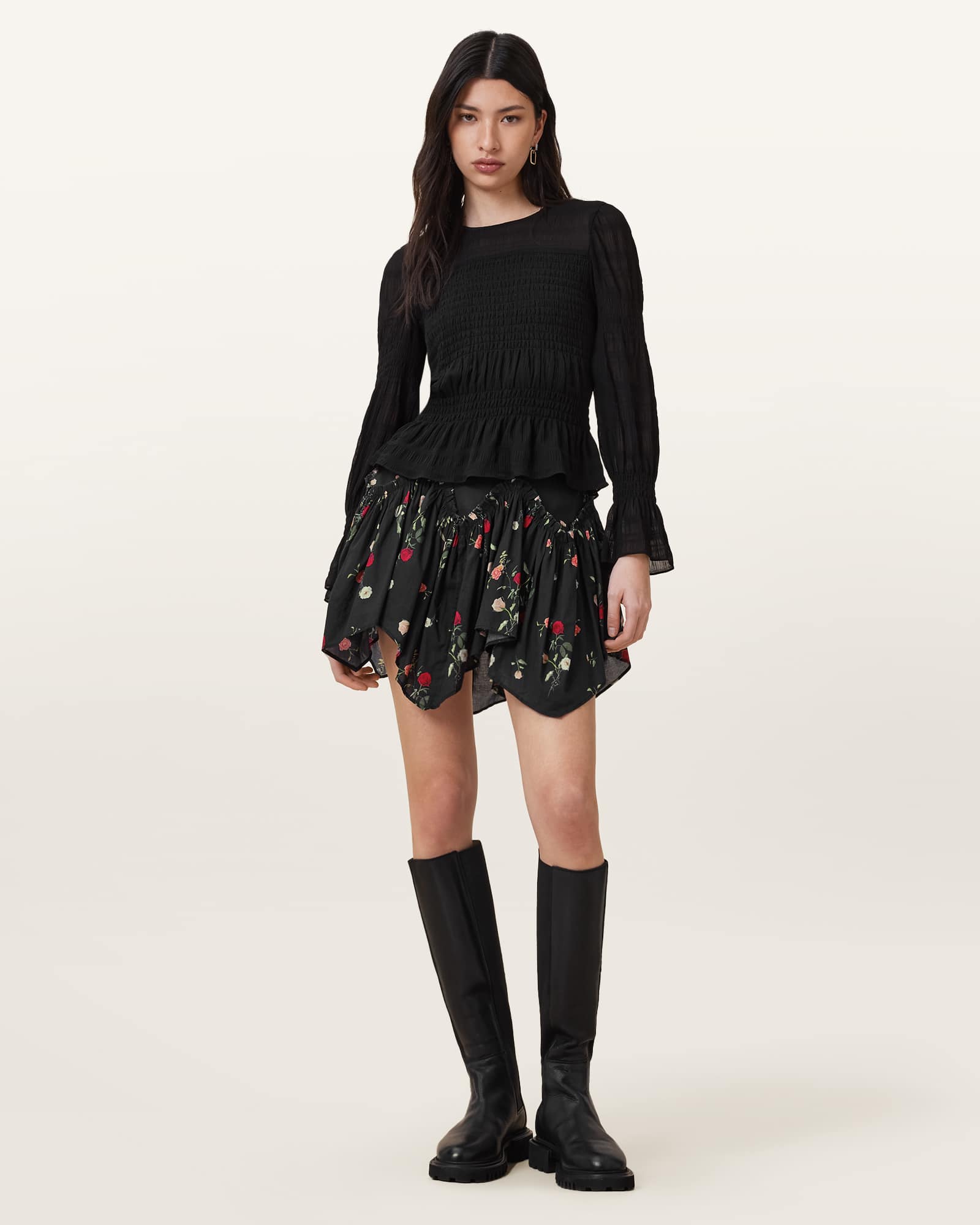 All Saints Delilah Floral Printed Mini Skirt Briar Black