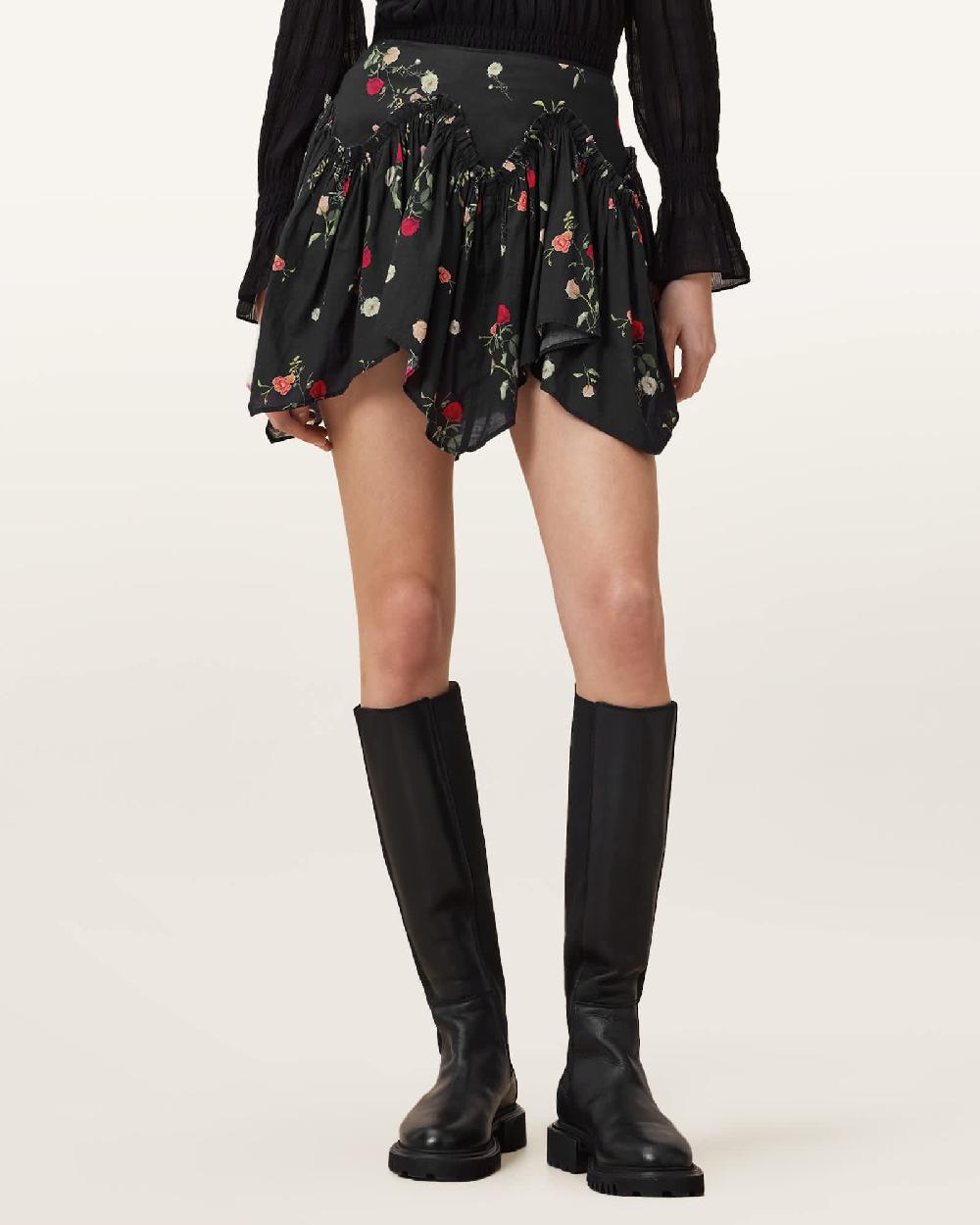 All Saints Delilah Floral Printed Mini Skirt Briar Black