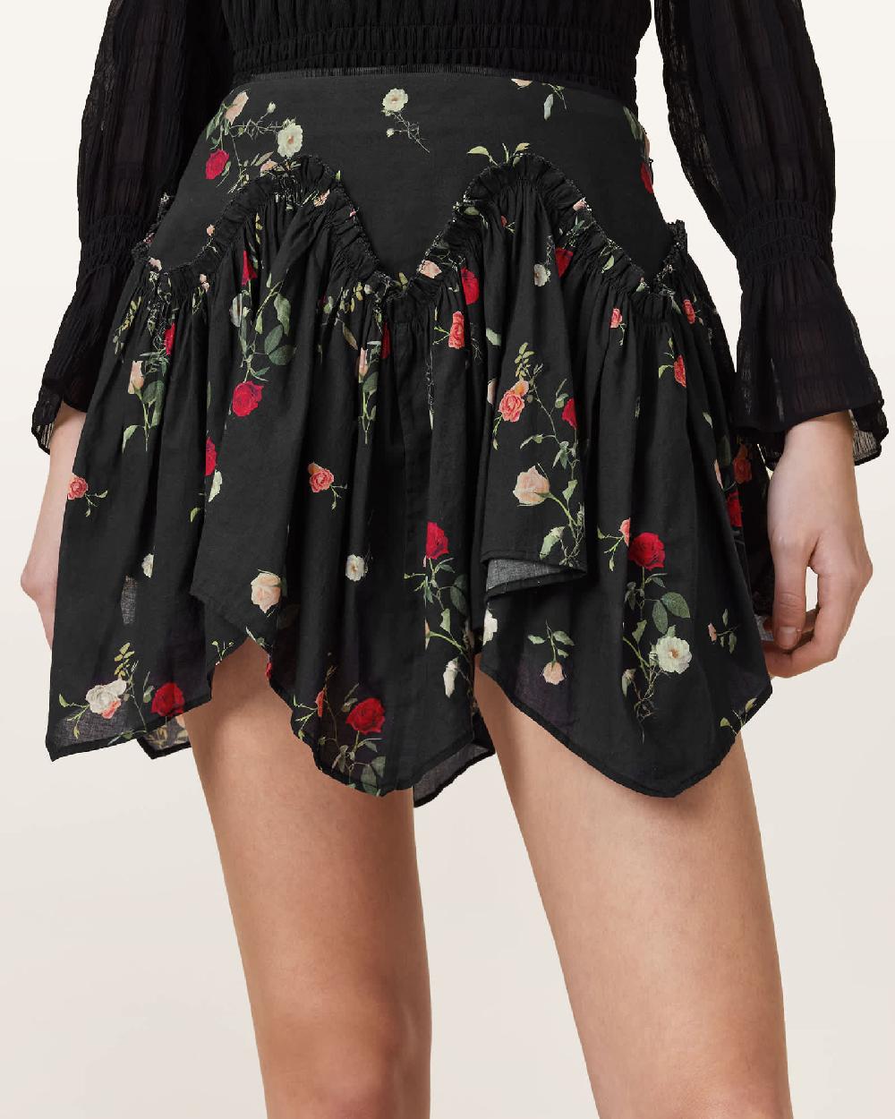 All Saints Delilah Floral Printed Mini Skirt Briar Black