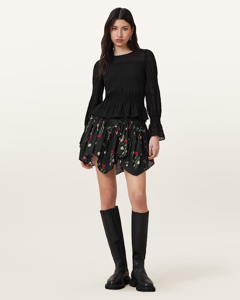all saints Delilah Floral Printed Mini Skirt Briar Black