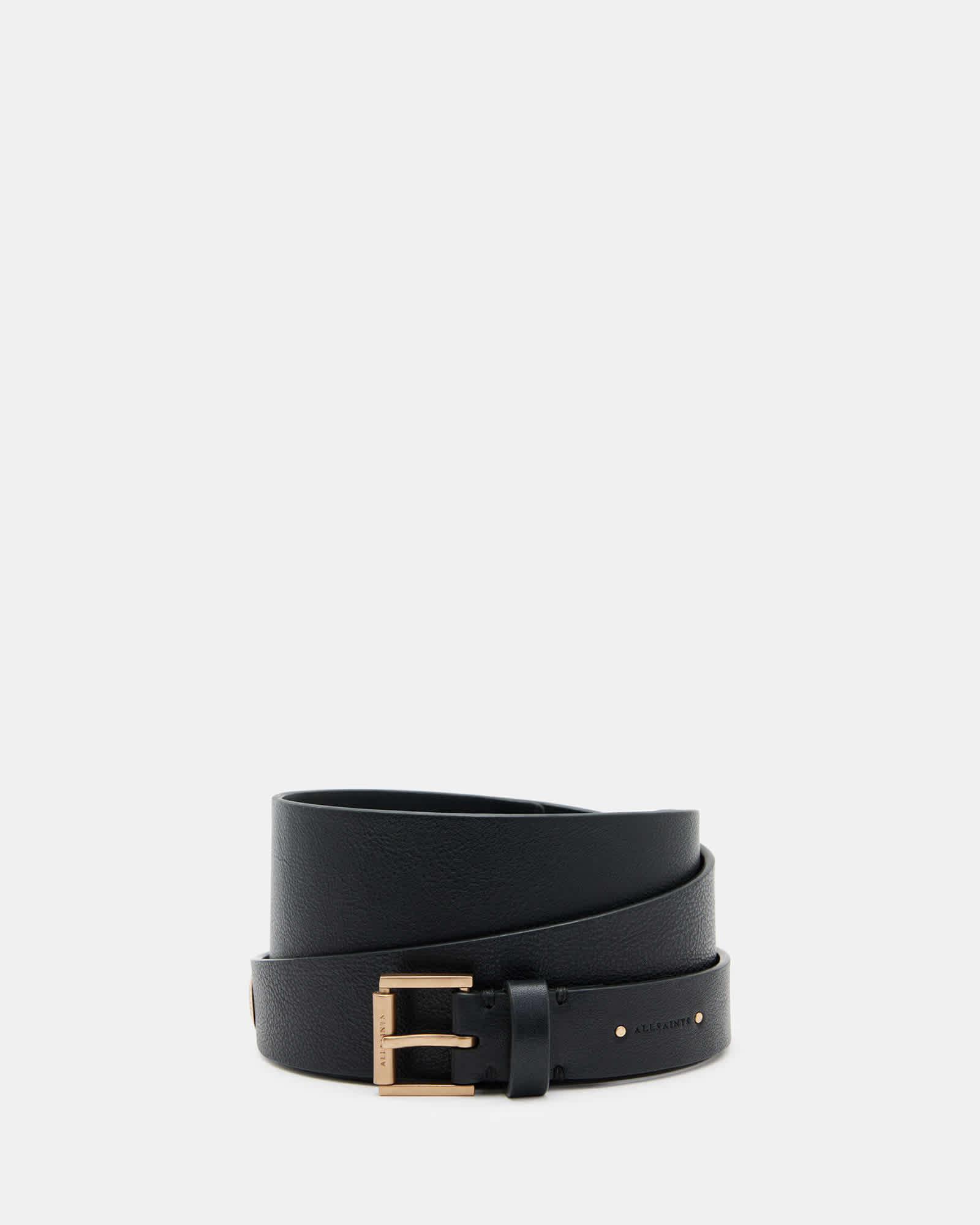 All Saints Delilah Tapered Leather Wrap Around Belt BLACK/WARM BRASS