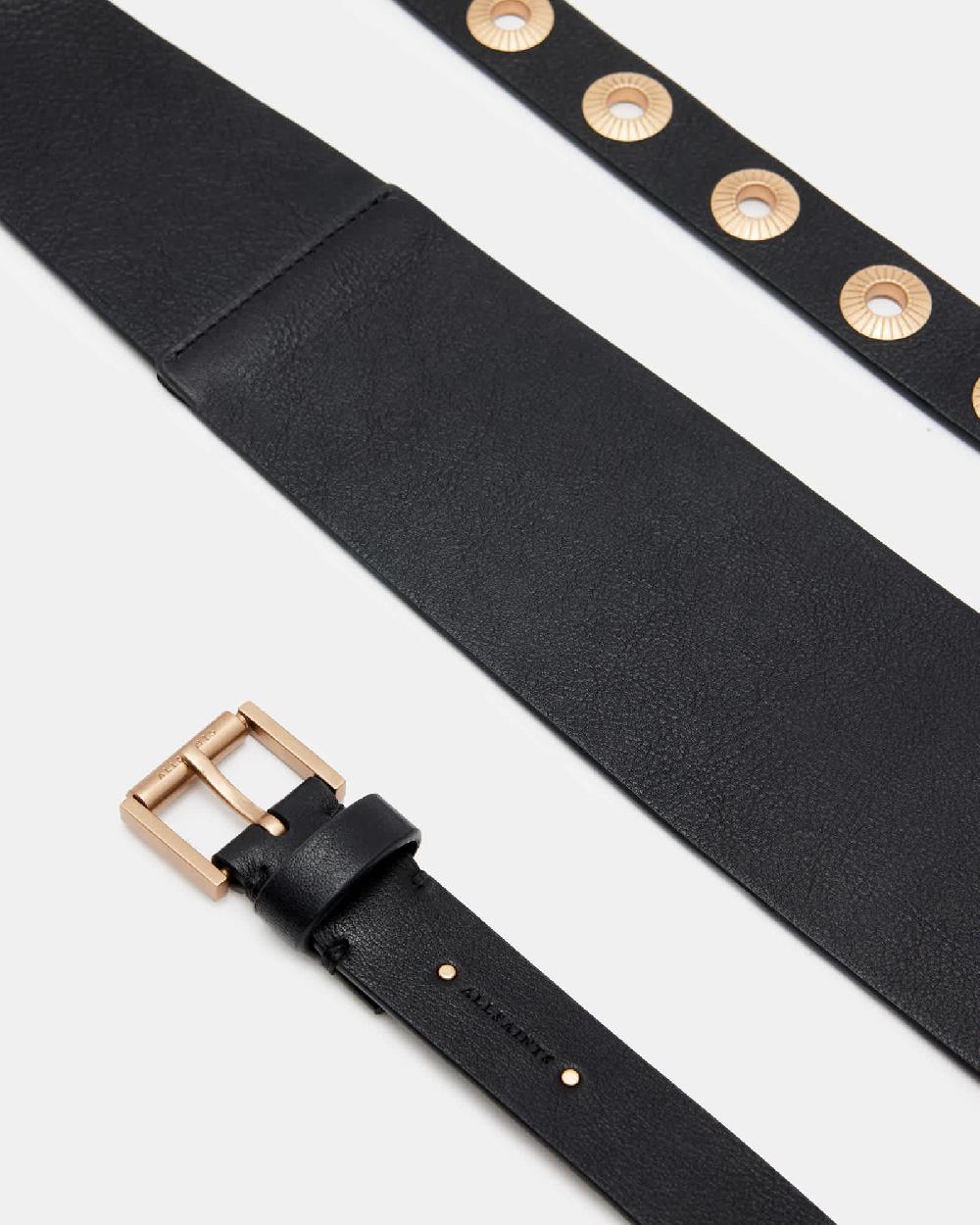 All Saints Delilah Tapered Leather Wrap Around Belt BLACK/WARM BRASS