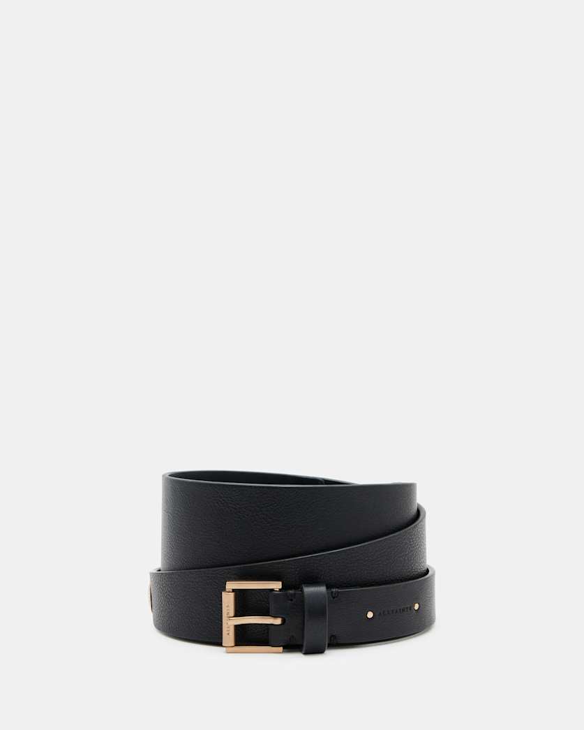 all saints Delilah Tapered Leather Wrap Around Belt BLACK/WARM BRASS