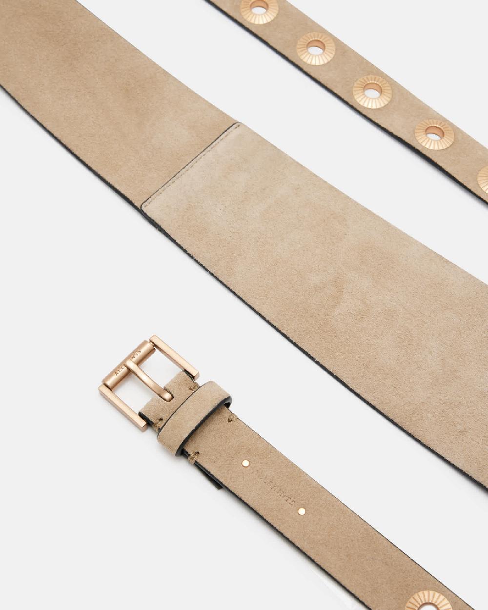 All Saints Delilah Tapered Leather Wrap Around Belt SAND/WARM BRASS