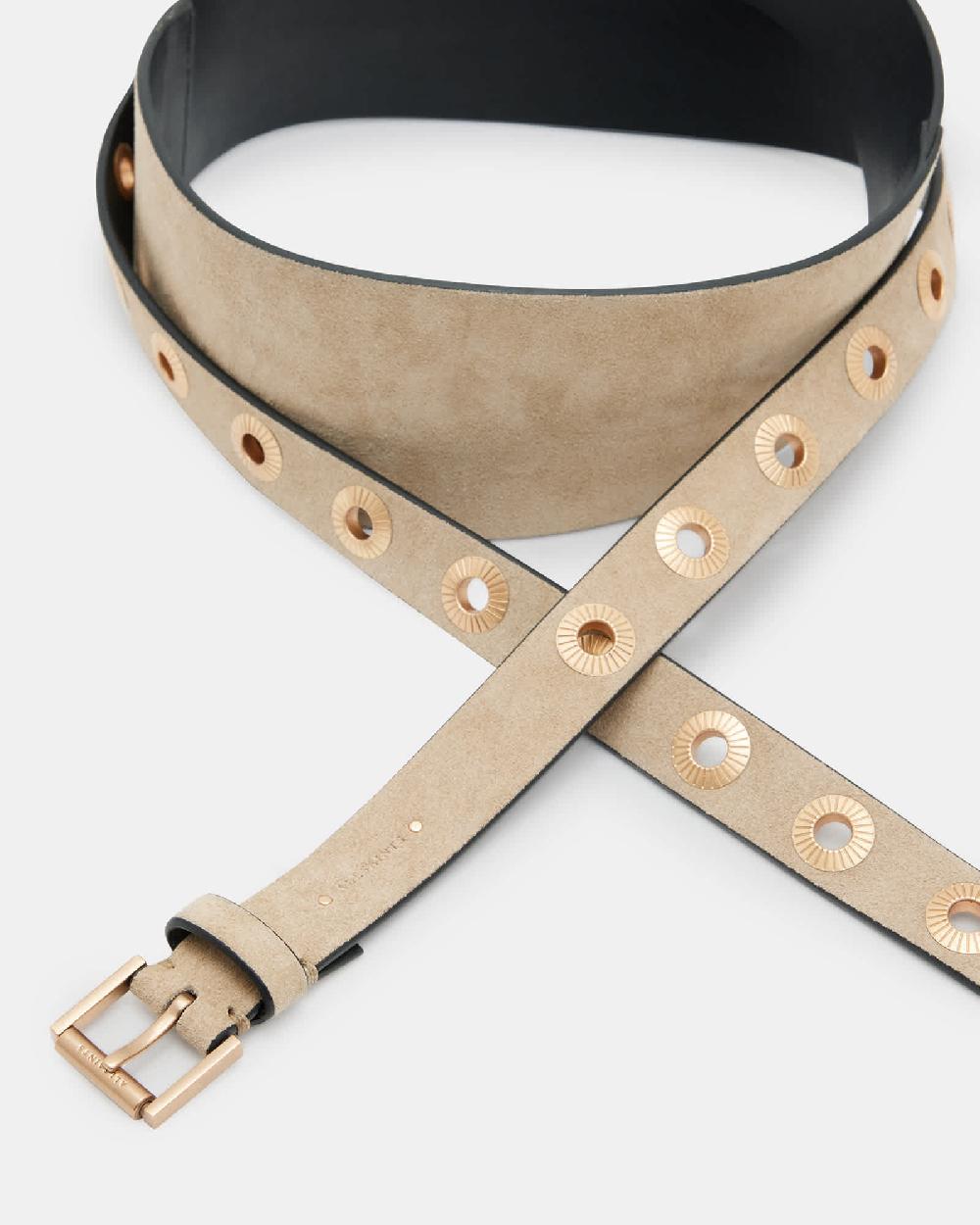 All Saints Delilah Tapered Leather Wrap Around Belt SAND/WARM BRASS
