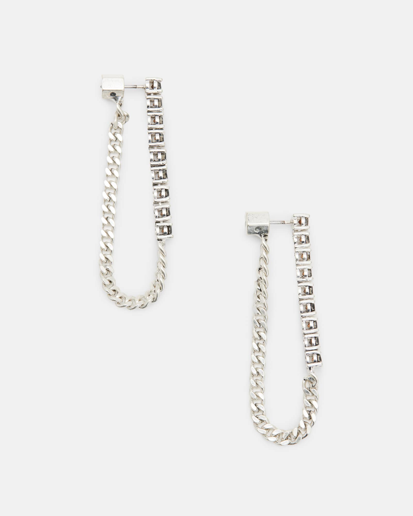 All Saints Della Crystal Curb Chain Earrings WRM SLVR/BLCK DIAM
