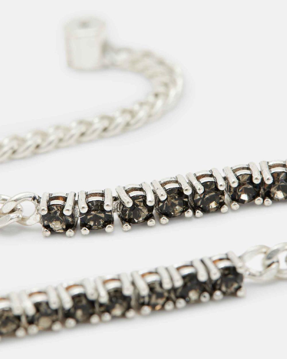 All Saints Della Crystal Curb Chain Earrings WRM SLVR/BLCK DIAM