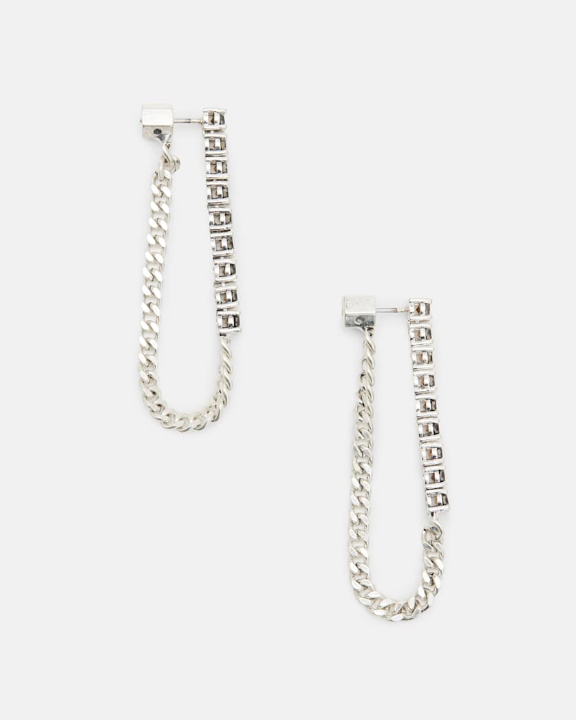 all saints Della Crystal Curb Chain Earrings WRM SLVR/BLCK DIAM