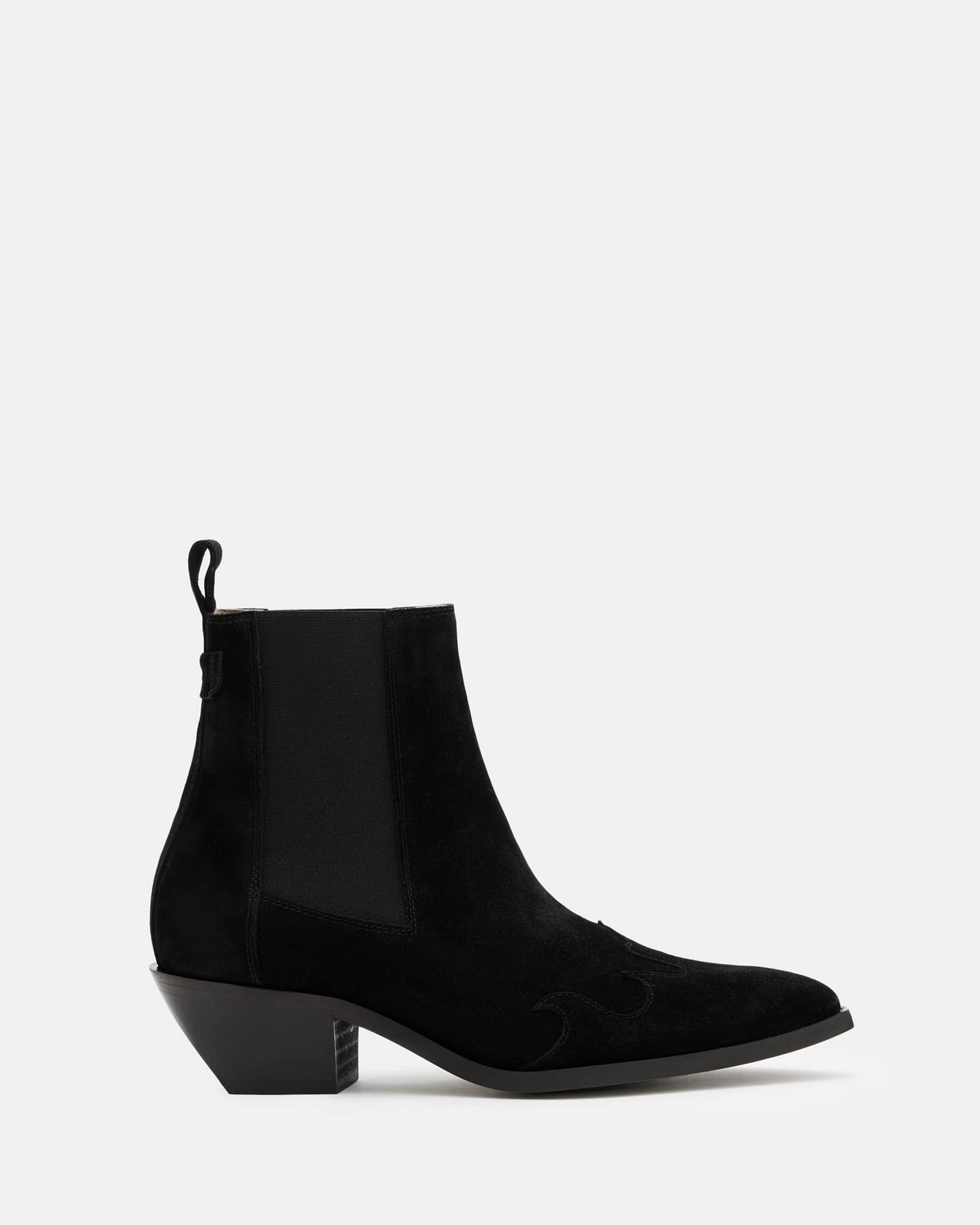 All Saints Dellaware Pointed Suede Western Boots Black