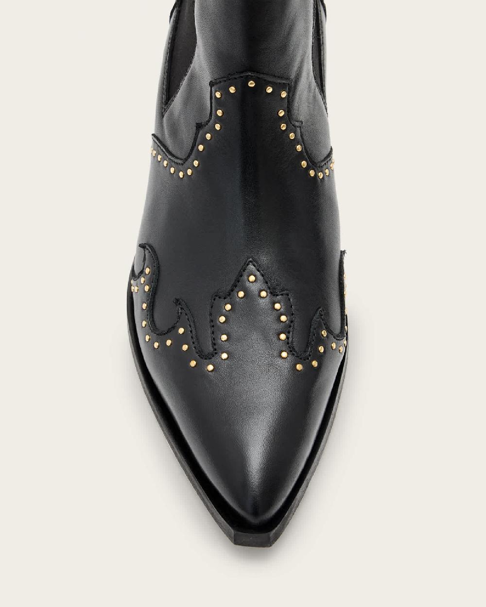 All Saints Denver Studded Leather Western Boots Black